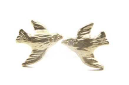 Image of 14 kt and Diamond Branch Studs, Bird Studs or Bird Dangles