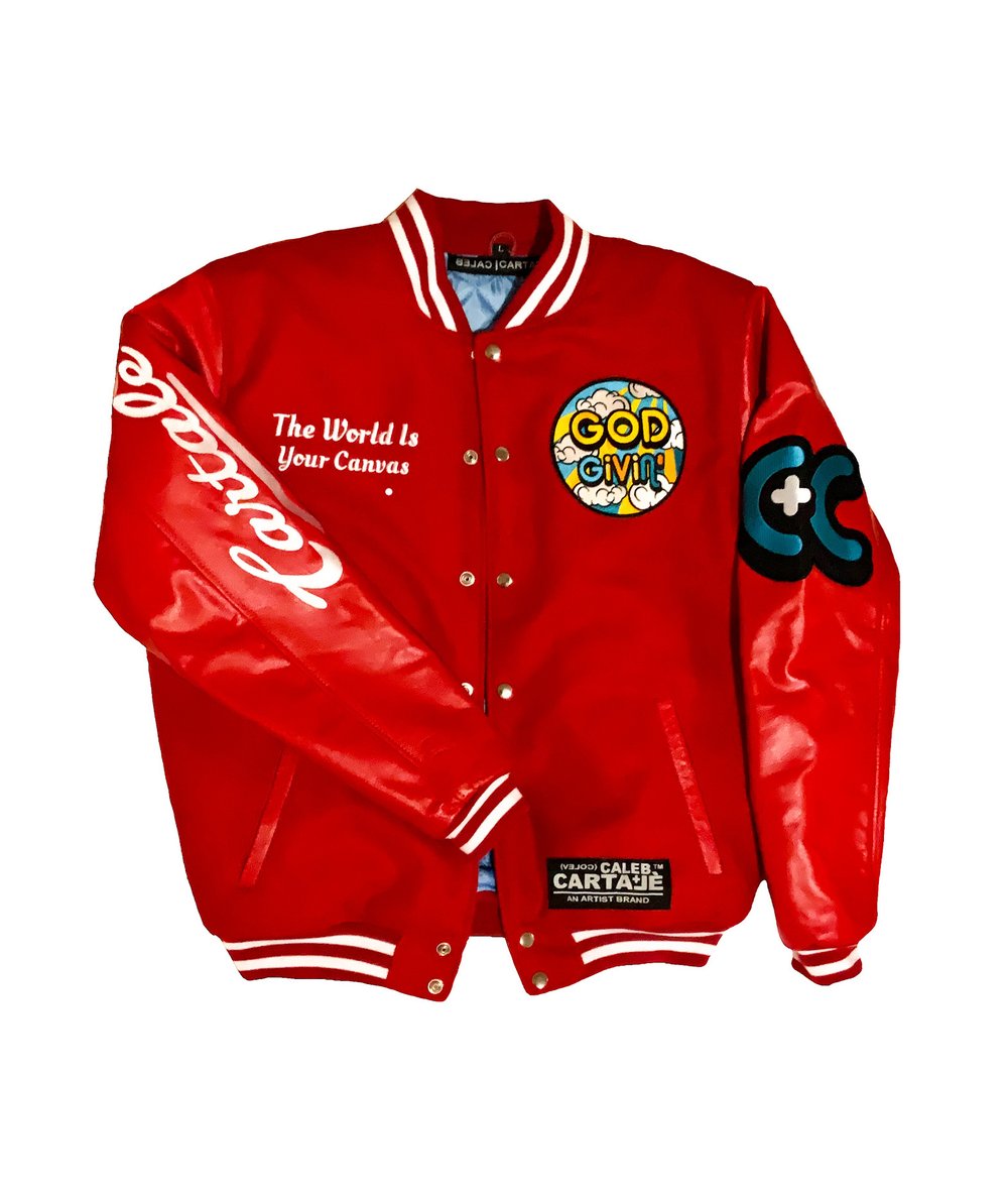 God is Supreme Red Varsity Letterman Jacket White Sleeves