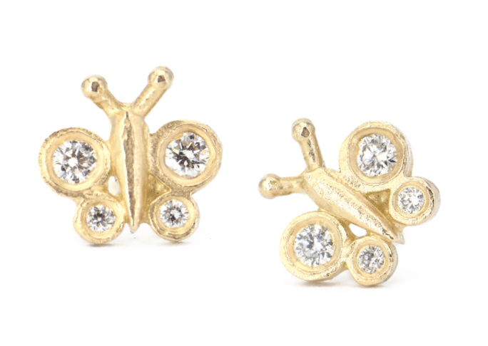 Image of 14 kt and Diamond Studs (Butterflies, Peace Signs, or Smileys) 