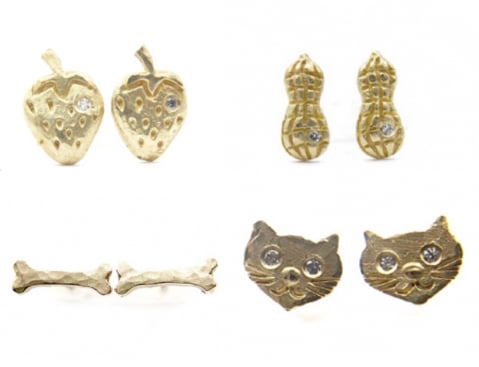 Image of Peanut Studs, Strawberry Studs, Cat Studs or Dog Bones! (14 kt and diamond)