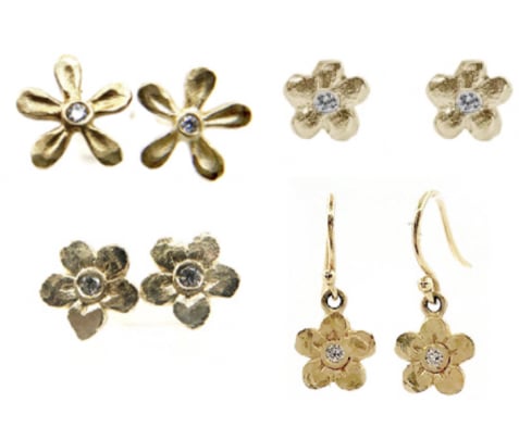 Image of 14 kt Flower and Diamond Studs or Dangles(4 Kinds)