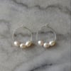 Sterling Silver and Three Pearl Hoop Earrings 
