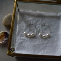 Image 3 of Sterling Silver and Three Pearl Hoop Earrings 