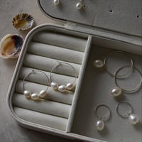 Image 2 of Sterling Silver and Three Pearl Hoop Earrings 