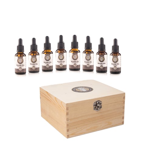 Image of Gift Set with 8 Beard Oils in a Wooden Box