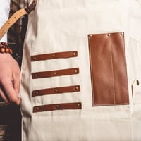 Image 4 of Barber Apron in Canvas Cream Color with leather Pockets and Straps