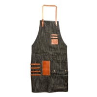 Image 5 of Barber Apron in Black Denim with leather Pockets and Straps