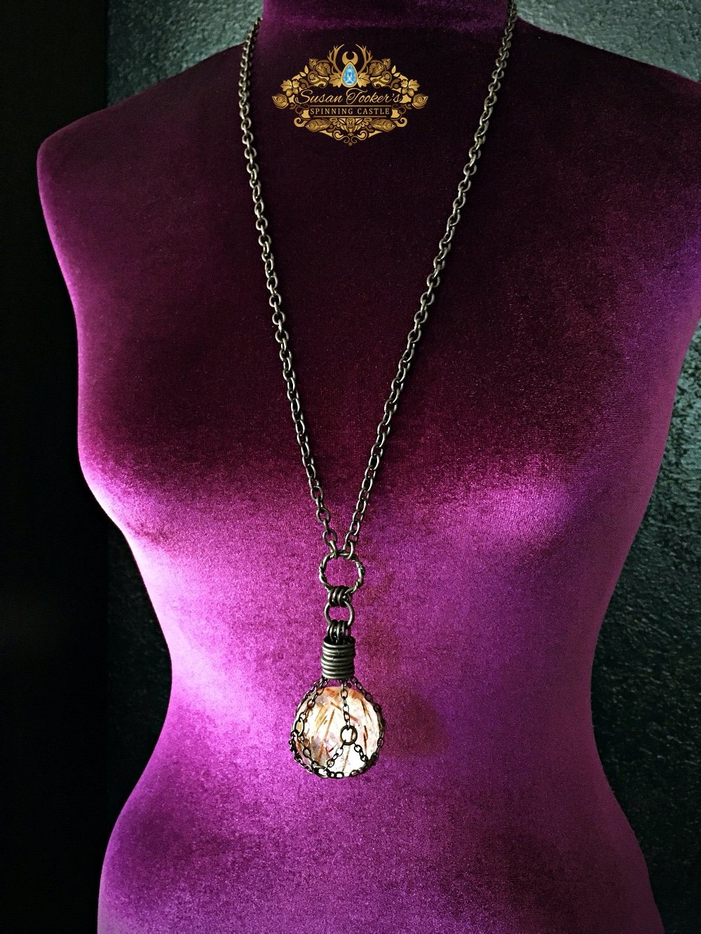 Image of THE TRAVELER - Red Rutilated Quartz Crystal Ball Necklace Witch Talisman Gothic Gemstone Sphere