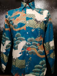 Image 1 of Dragons and cranes button up men shirt