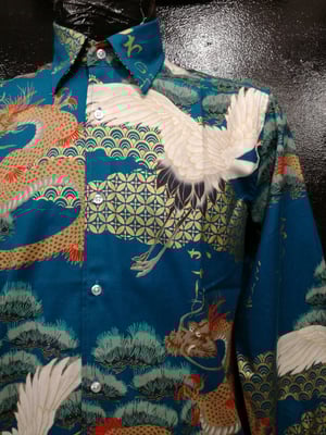 Image of Dragons and cranes button up men shirt