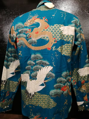 Image of Dragons and cranes button up men shirt