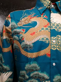 Image 5 of Dragons and cranes button up men shirt