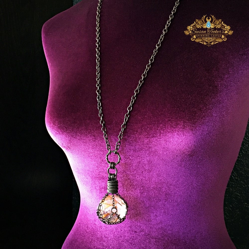 Image of THE TRAVELER - Red Rutilated Quartz Crystal Ball Necklace Witch Talisman Gothic Gemstone Sphere