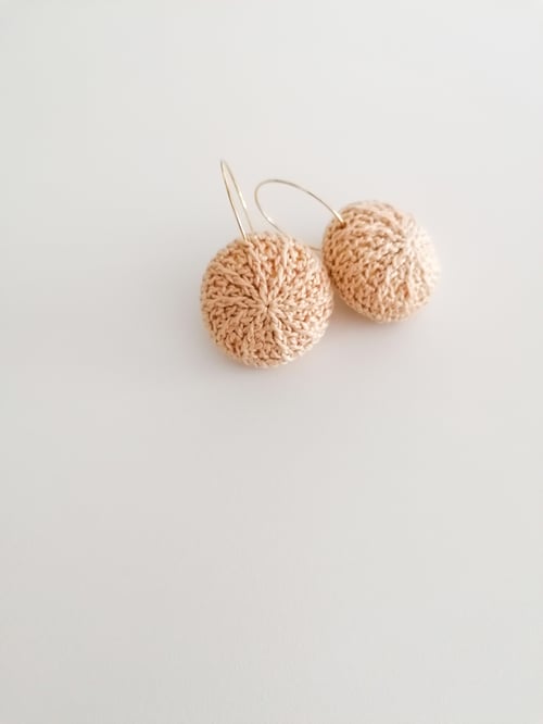 Image of Beige Sea Urchin earrings, golden hoops