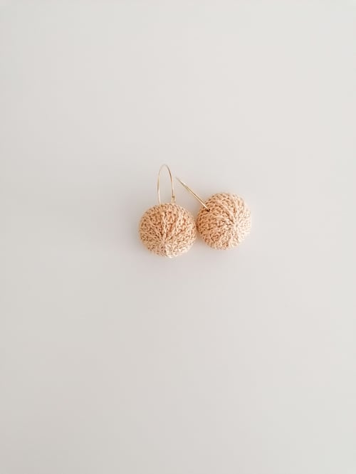 Image of Beige Sea Urchin earrings, golden hoops