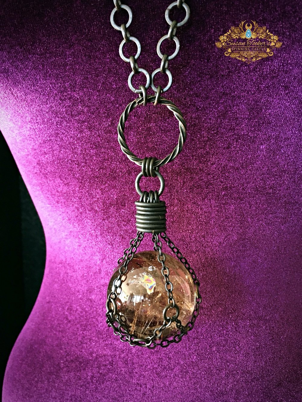 Image of THE PROTECTOR - Smoky Quartz with Red Tourmalated Rutile Crystal Ball Necklace Witch Talisman Sphere