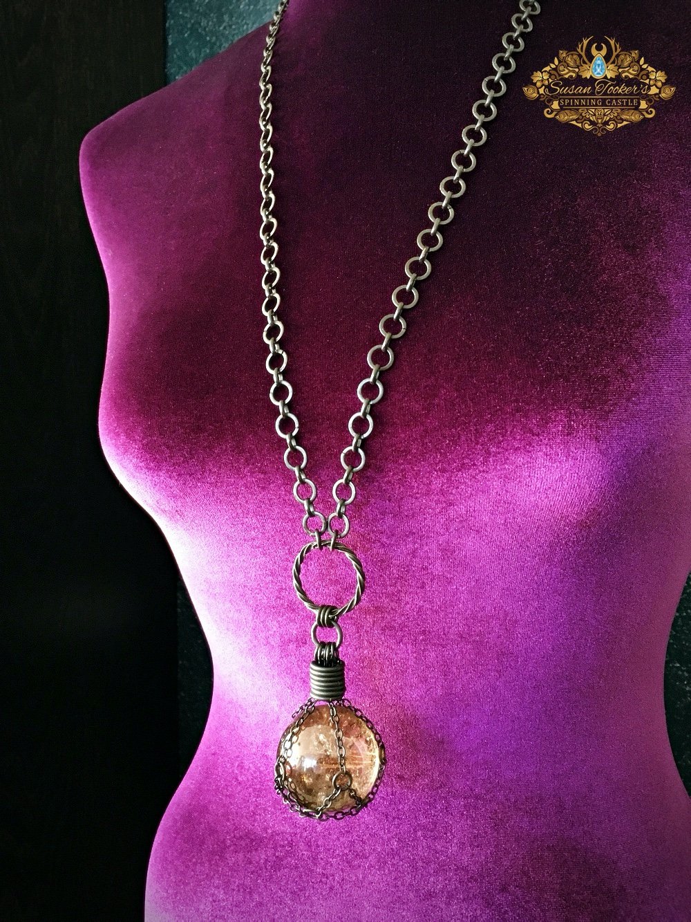 Image of THE PROTECTOR - Smoky Quartz with Red Tourmalated Rutile Crystal Ball Necklace Witch Talisman Sphere