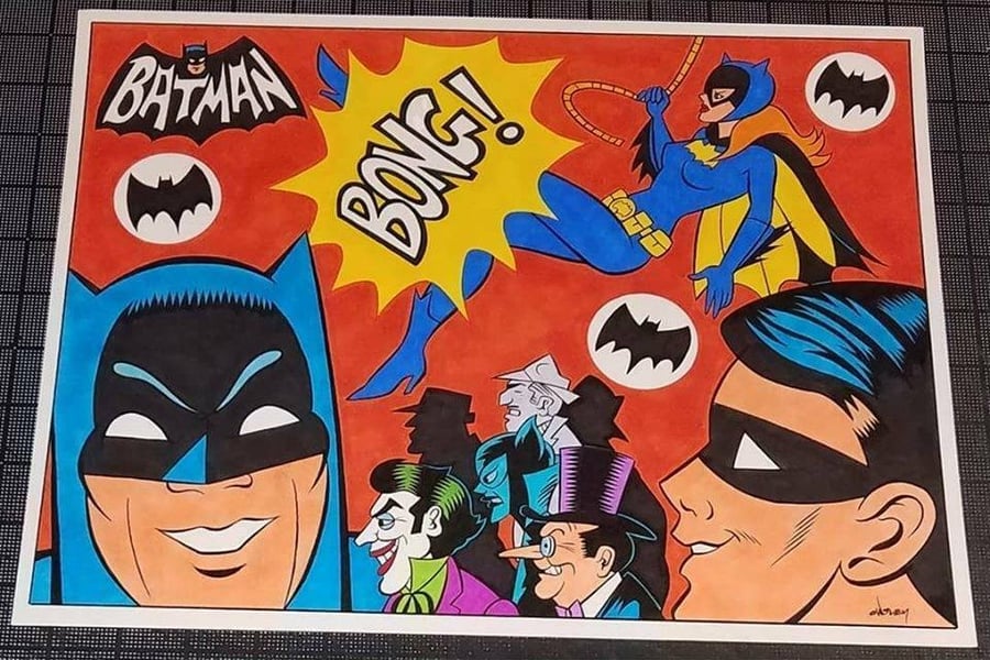 Image of  BATMAN & BATGIRL '67 TV SERIES OPENING TRIBUTE ORIGINAL ART - 11x14!