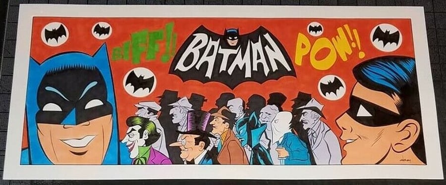 Image of BATMAN 1966 TV SERIES OPENING TRIBUTE ORIGINAL ART - 20 3/4" x 9 1/2"!