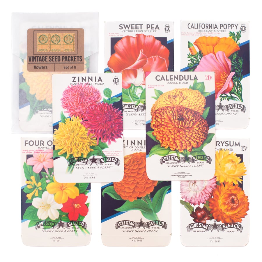 Image of Vintage Flower Seed Packets, No. 6 - Set of 8