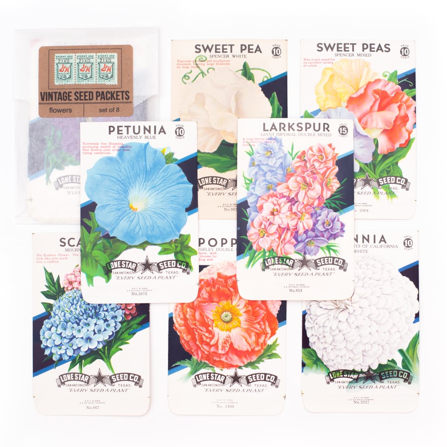 Image of Vintage Flower Seed Packets, No. 7 - Set of 8
