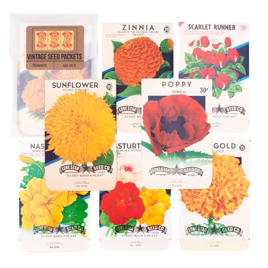 Image of Vintage Flower Seed Packets, No. 8 - Set of 8