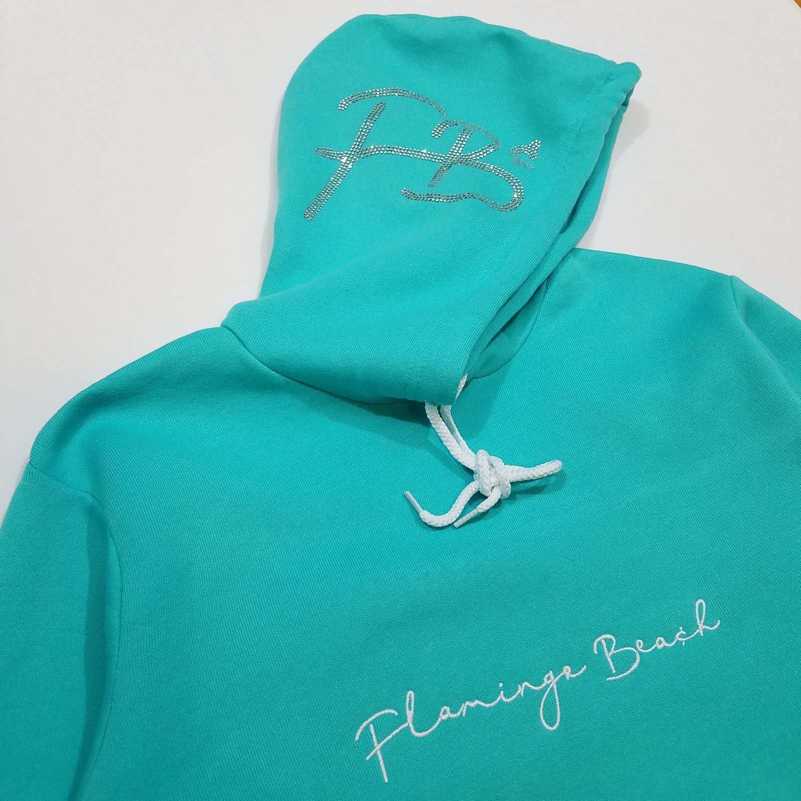 FBC rhinestone fleece hoodie(teal)