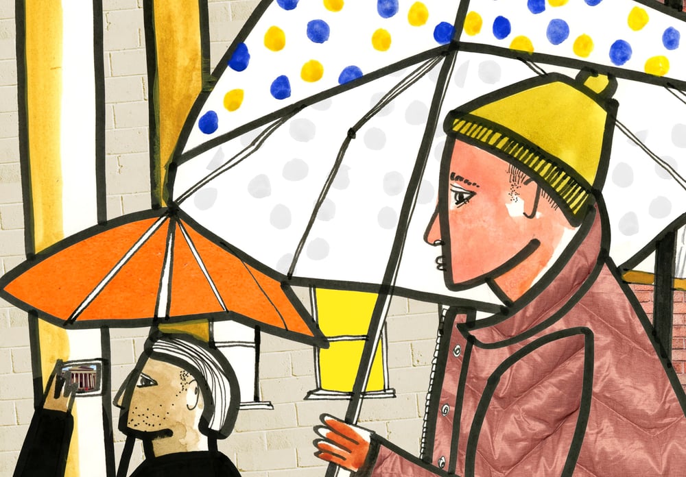 Manchester Art Gallery with spotty umbrella