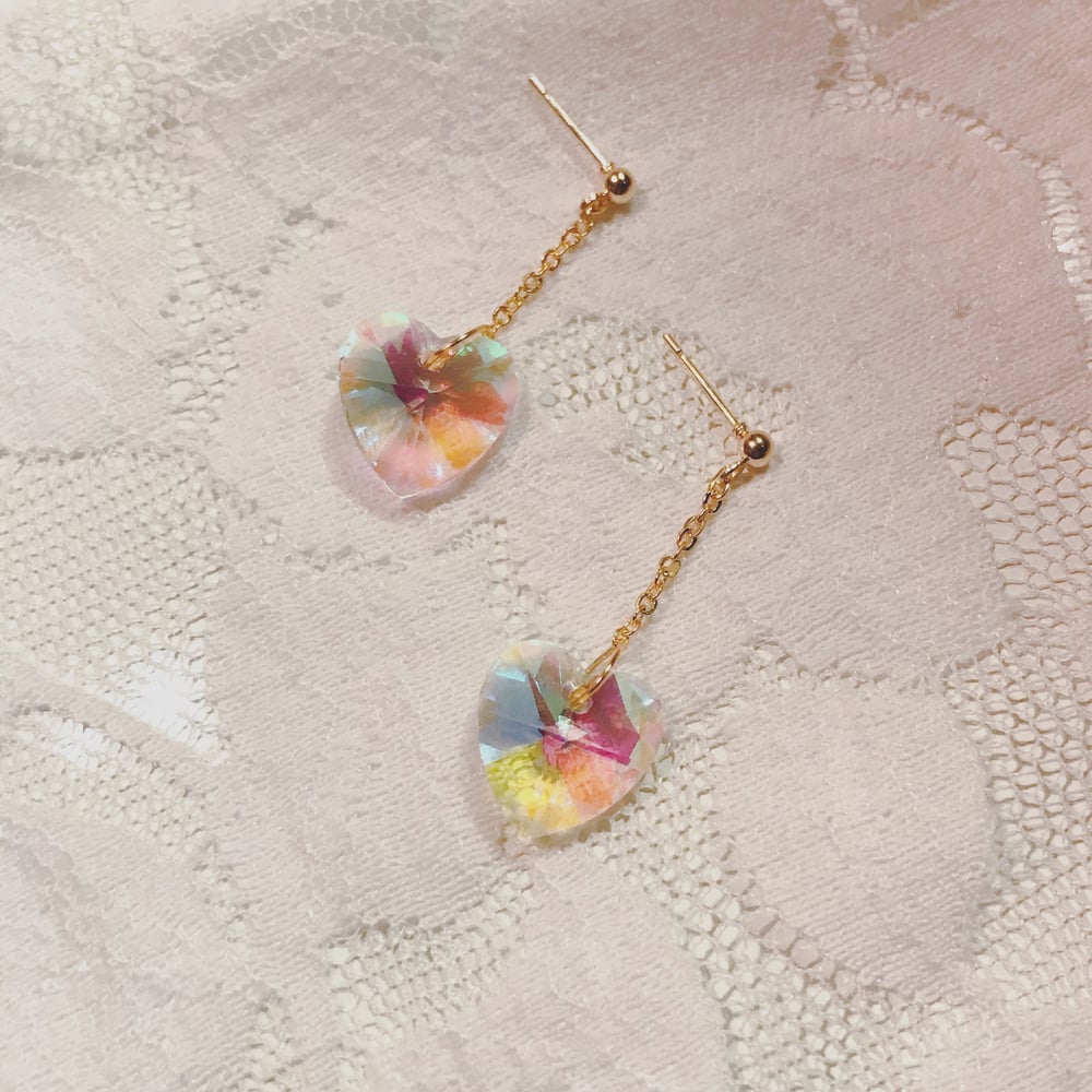 Image of Crystal heart dangle earrings