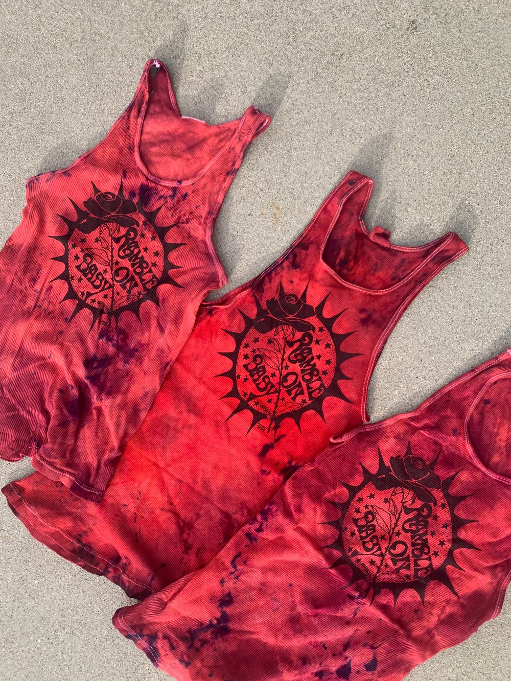 Image of RED dyes-  ramble on rose - tie dye tshirts 