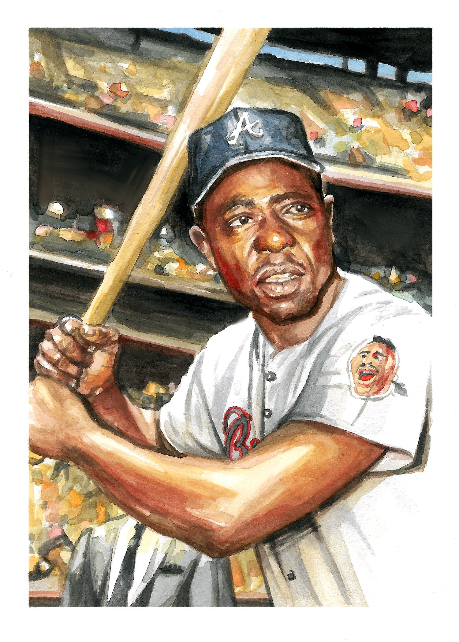Hank Aaron Colored Pencil Drawing Throwback Uniform Lithograph Print #d to  500