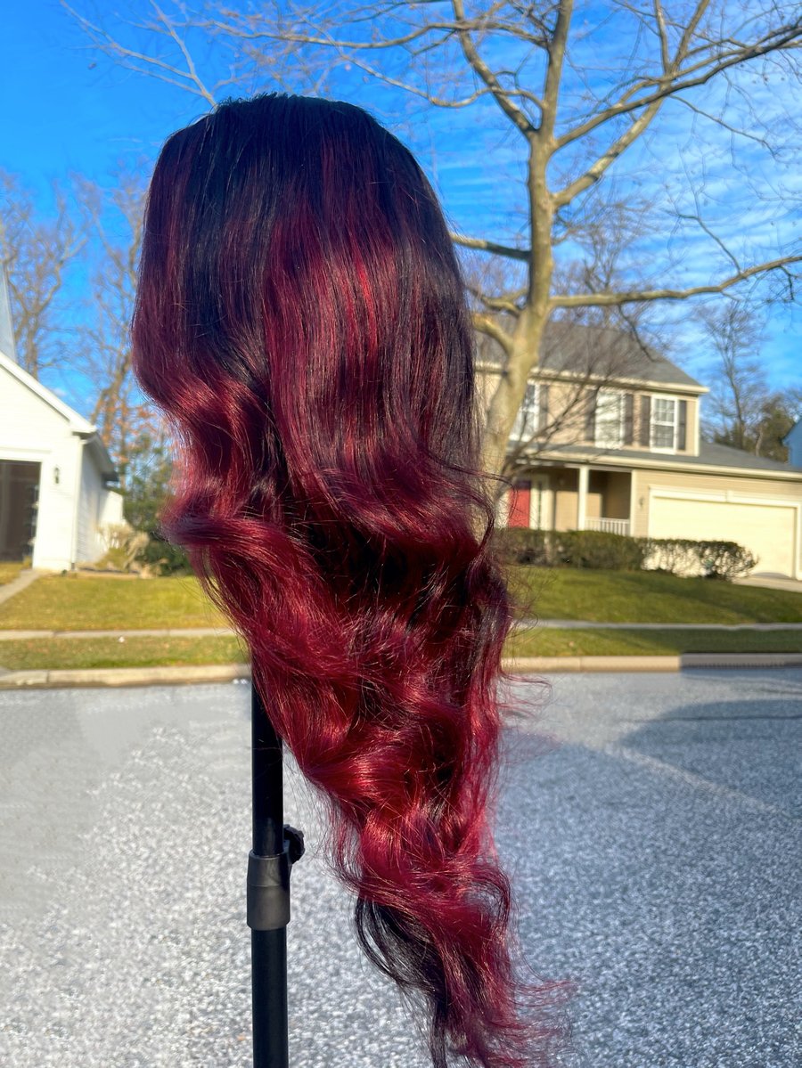Image of "BROOKLYN" RED BALAYAGE Lace Edge Double U-Part WIG 