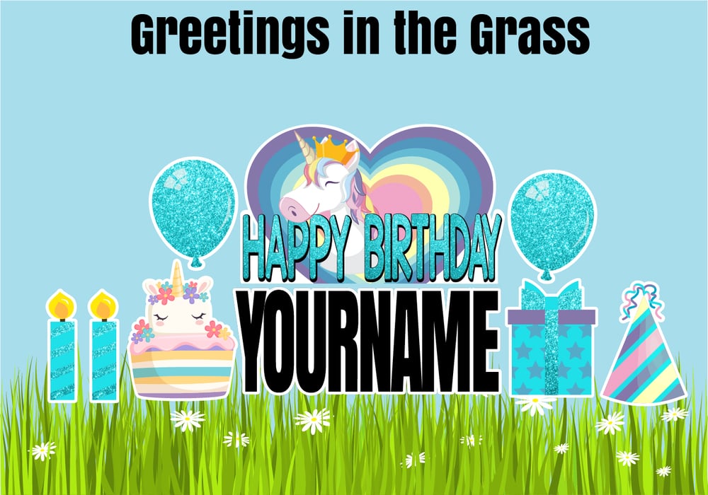 Unicorn Happy Birthday with Stakes