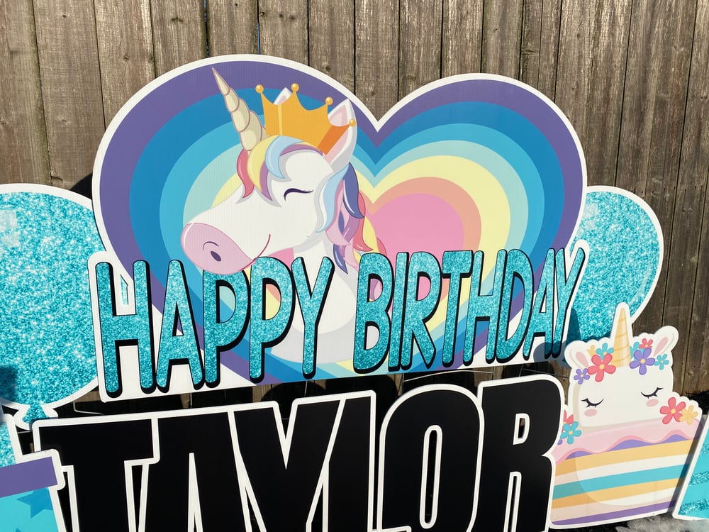 Unicorn Happy Birthday with Stakes