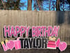 Double Happy Birthday Signs In Glitter Pink! with Stakes