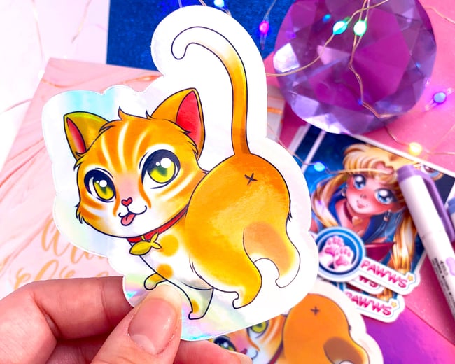 Lunchington Holographic Cat Sticker 3 x 3.5