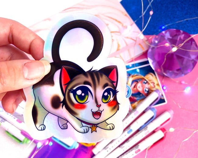 Cowbelle Holographic Cat Sticker 3 x 3.5