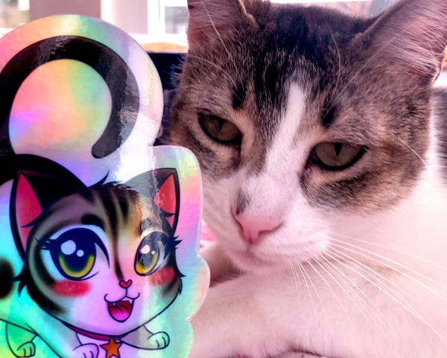 Cowbelle Holographic Cat Sticker 3 x 3.5