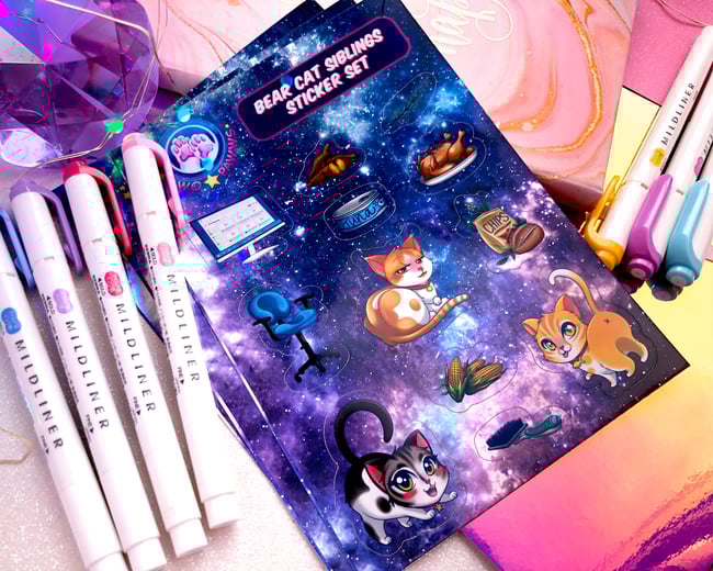 Bear Cat Siblings HOLOGRAPHIC Sticker Set 5 x 7