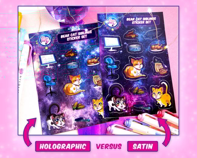 Bear Cat Siblings HOLOGRAPHIC Sticker Set 5 x 7