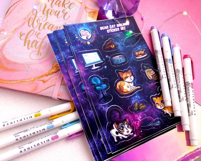 Bear Cat Siblings SATIN Sticker Set 5 x 7.5