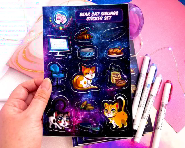 Bear Cat Siblings SATIN Sticker Set 5 x 7.5