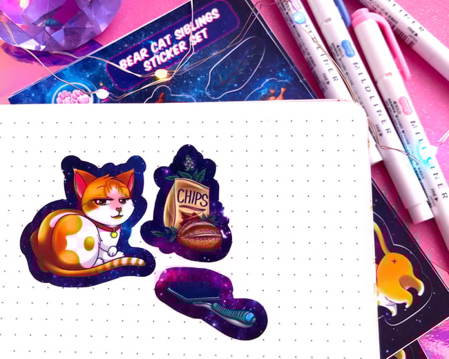 Bear Cat Siblings SATIN Sticker Set 5 x 7.5