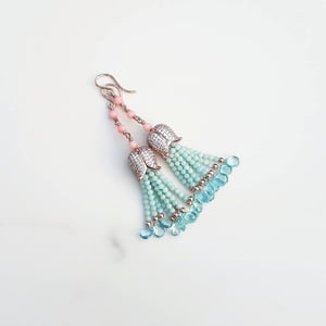 Coral, Amazonite, Aquamarine Mini Tassel Earrings