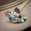 Zuni Inlay Chanel Inlay Humming Bird Ring with Turquoise Jet and Coral Inlay size 6.5