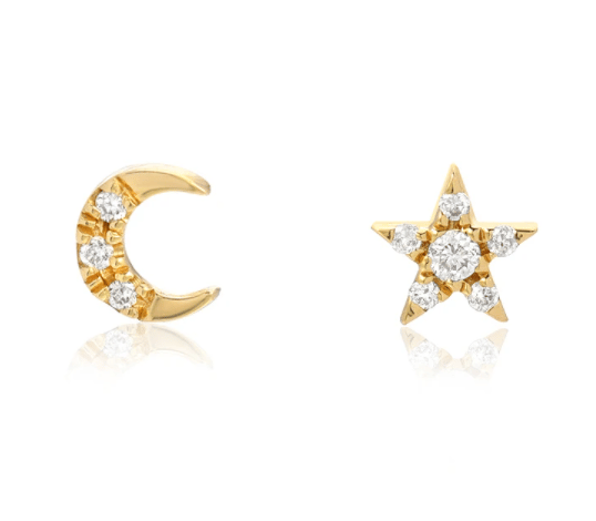 Image of 14 kt and Diamond Lightning Bolts, Star and Moon Studs too