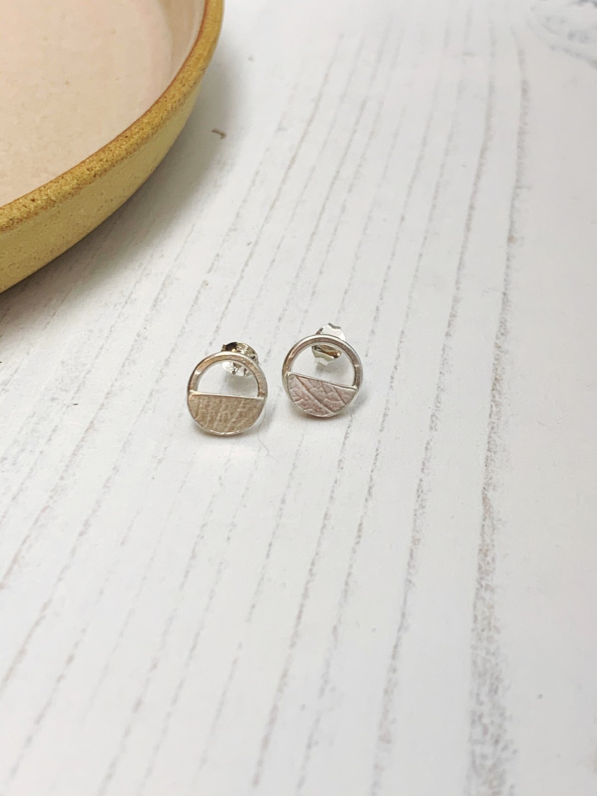 Image of Circle and semi circle stud earrings