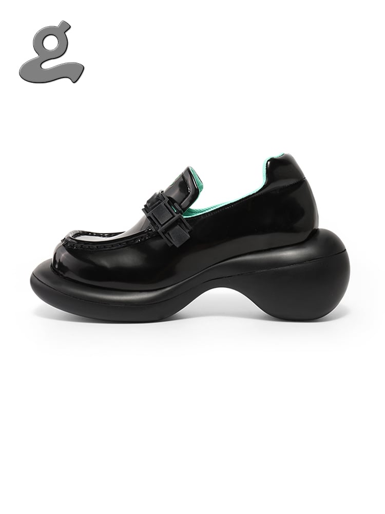 Image of Microfiber Leather Black Platform Shoes