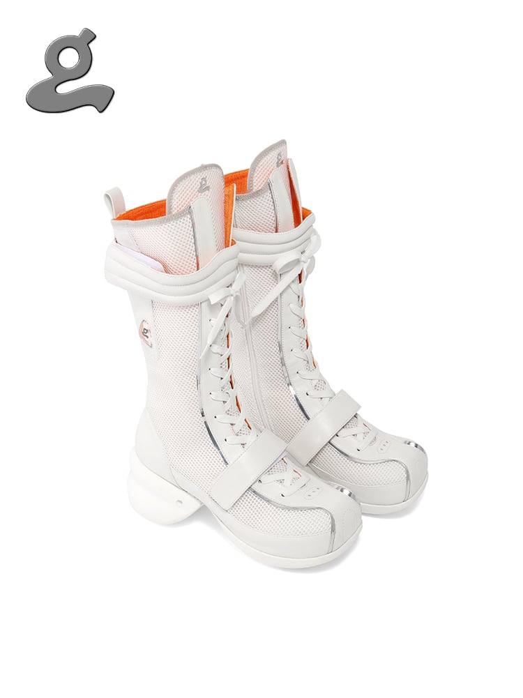 Image of White Lace-up Boxing Boots