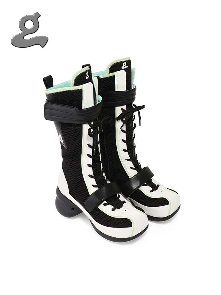 Image of Black/White Lace-up Boxing Boots
